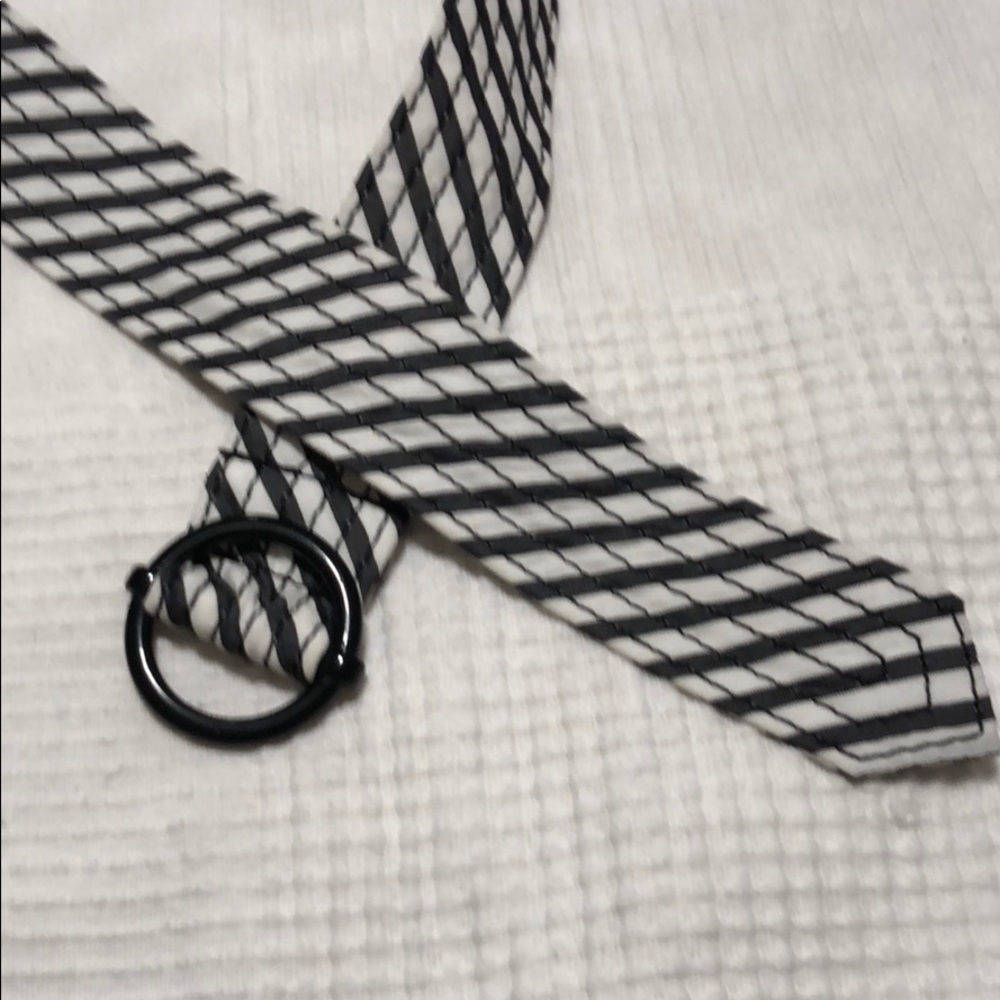 Black and white striped cotton belt